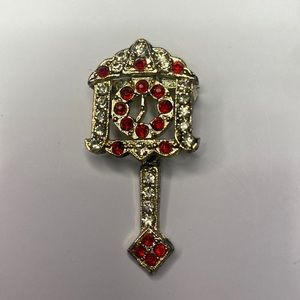 Vintage Mechanical Rhinestone Figural Pendulum Clock pin